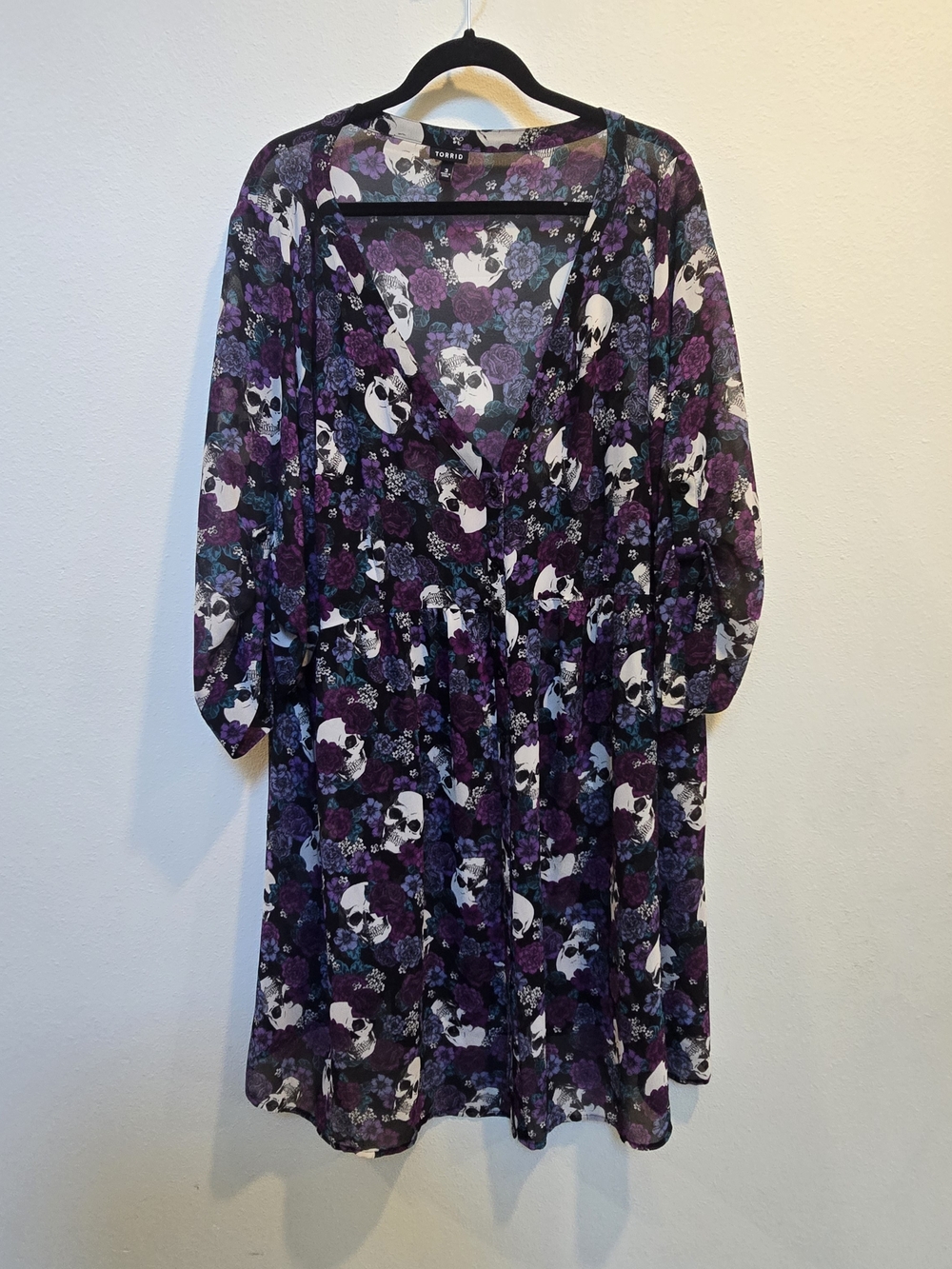 Torrid Plus Size Skull Floral Chiffon Dress Gothic Punk Romantic Dolman 3X